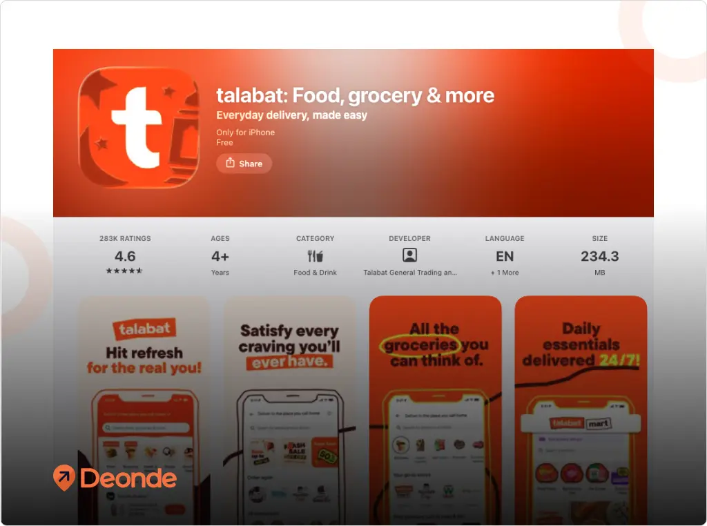 Talabat food and grocery delivery mobile app Middle East