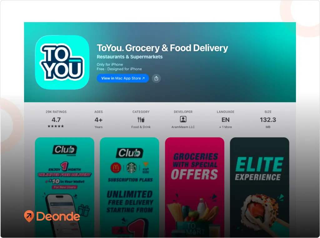 ToYou super app for food and courier delivery services KSA