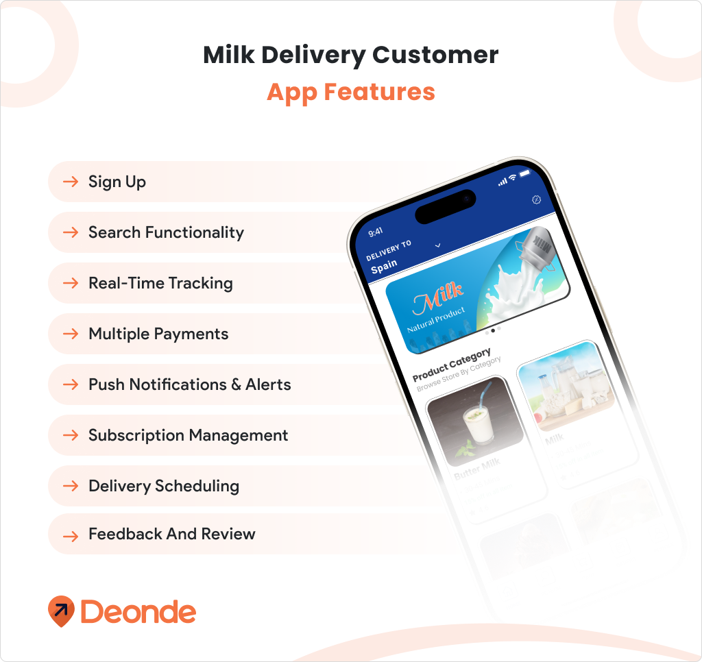 Milk Delivery Customer App Features