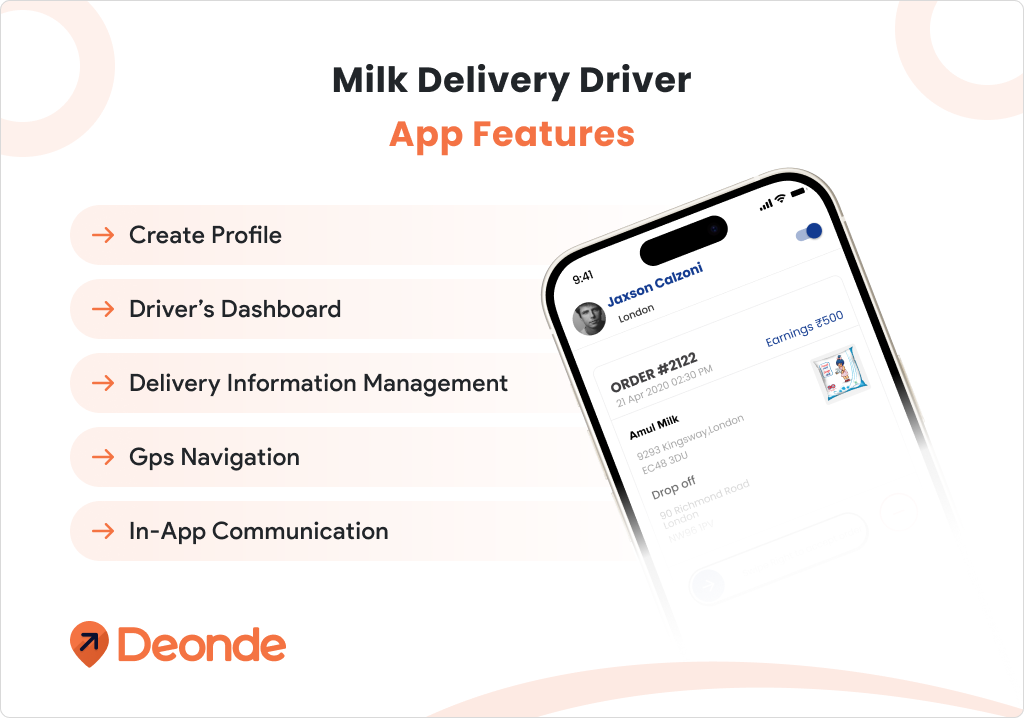 Milk Delivery Driver App Features