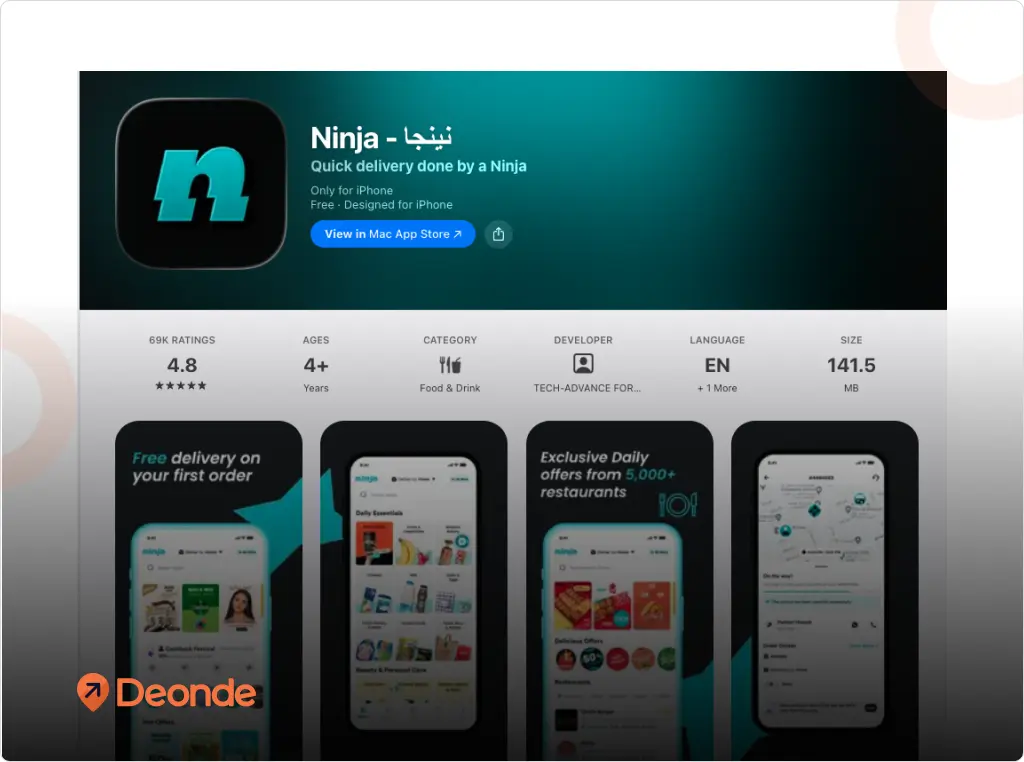 Ninja quick commerce delivery app Saudi Arabia 20 minute delivery