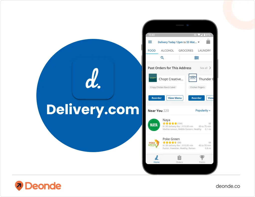 Delivery.com app logo and interface