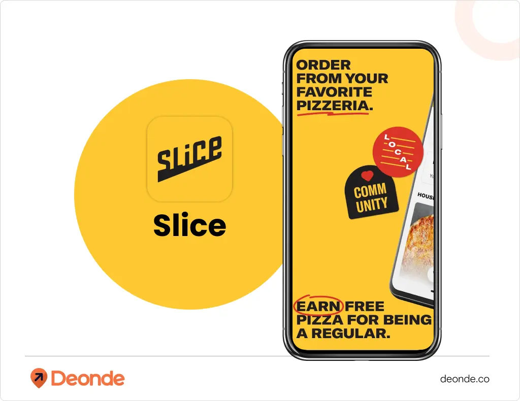 Slice pizza app logo and interface