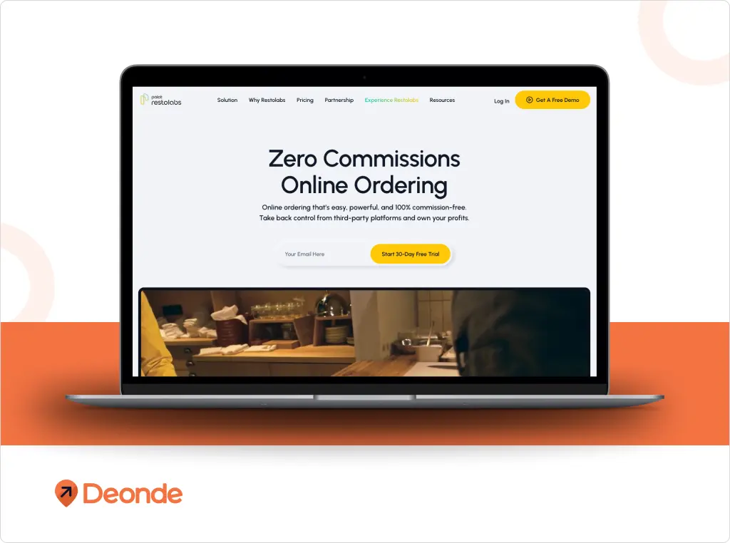10 Best White Label Restaurant Software Platforms in 2026 11 Restolabs zero-commission online restaurant ordering system website displayed on laptop screen