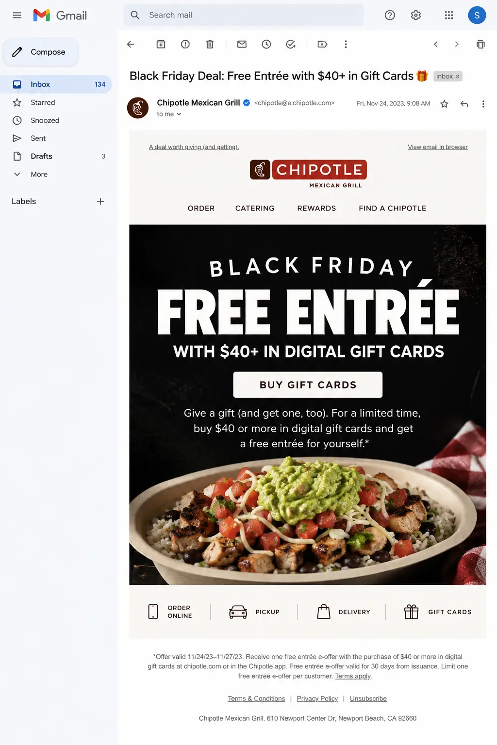 Chipotle Black Friday email marketing promotion