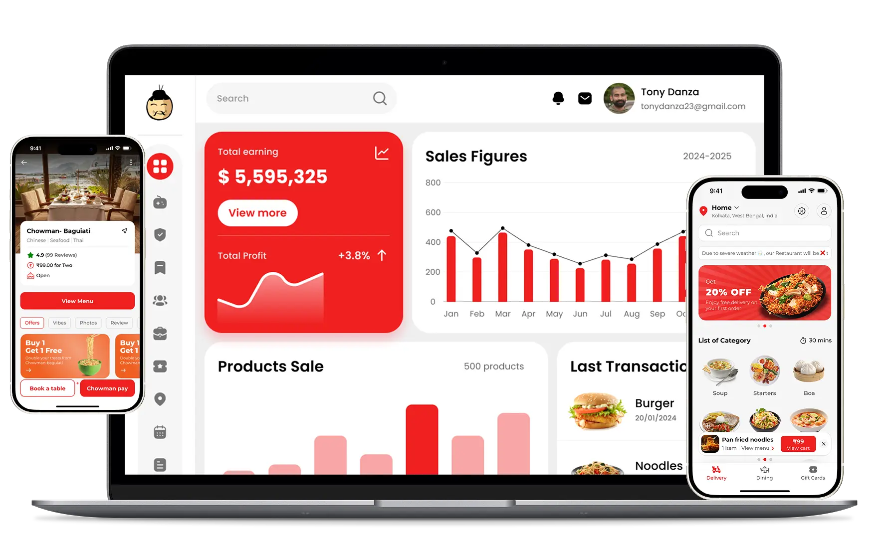 Chowman food delivery app — white-label ordering system with multi-outlet management, built by Deonde