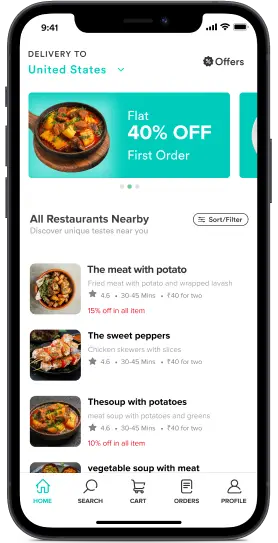 Uber Eats clone customer app features