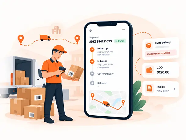 Illustration of proof of delivery with a captured signature and customer rating
