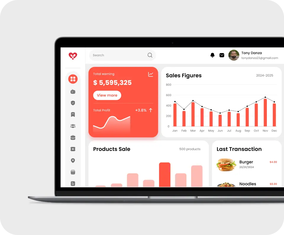 Admin dashboard showing sales figures and transactions across partners