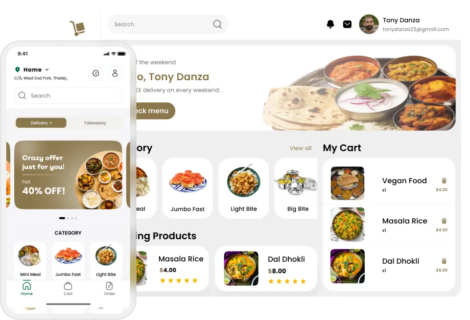 Online food ordering & delivery software app interface