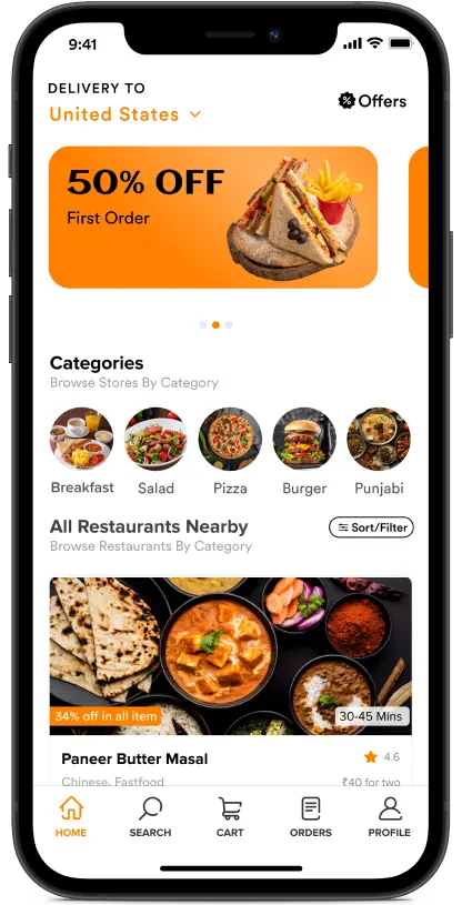 Uber Eats clone customer app features