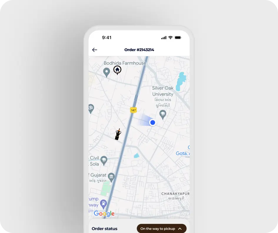Restaurant app live order tracking map with real-time delivery status for a smooth ordering flow