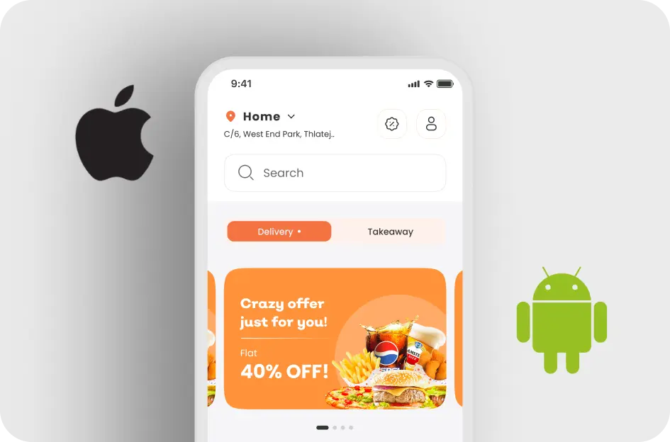 White-label food delivery app branded with custom logo and colors by Deonde